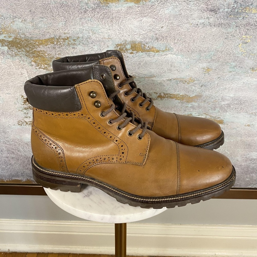 Johnston & Murphy Boots Mens Size 9 Brown Leather Cap Toe Combat Ankle Casual - Picture 2 of 12